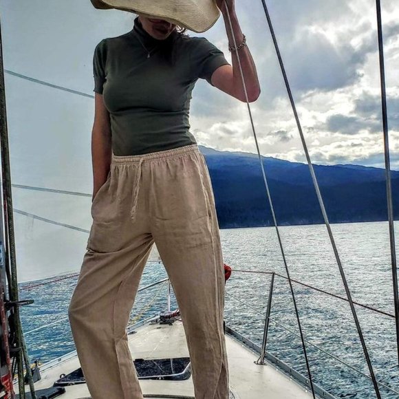 Womens Hemp Drawstring Beach Pants